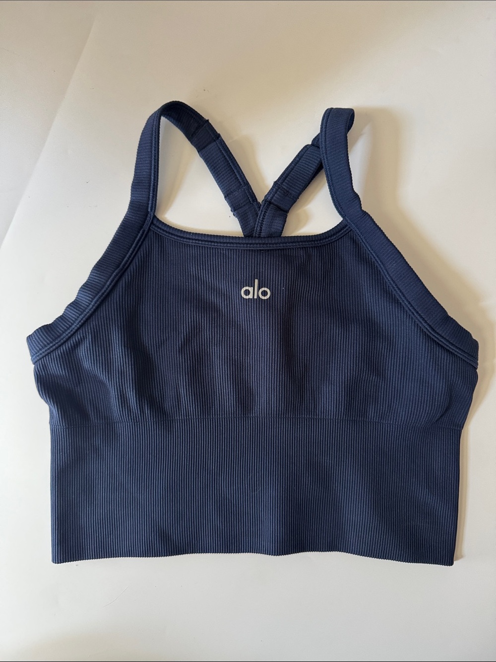 ALO Yoga Navy Ribbed Crop Sports Bra Tank